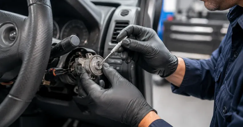technician diagnosing an ignition lock repair issue in Wasaga Beach