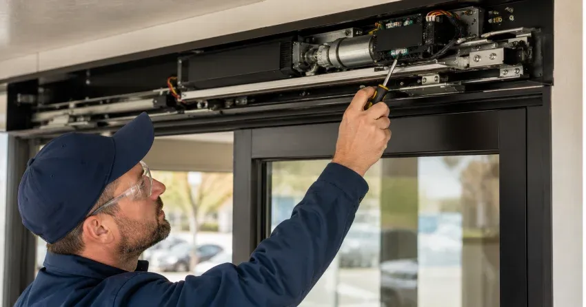 technician completing automatic door repair on residential property in Hometown, Wasaga Beach