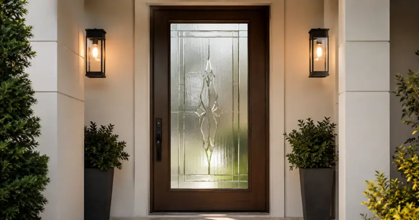 decorative frosted glass panel installed in a front door in Wasaga Beach Village, Wasaga Beach
