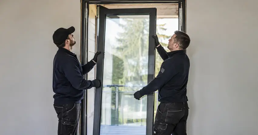 new glass panel being fitted into door frame in Sunnidale Trails, Wasaga Beach