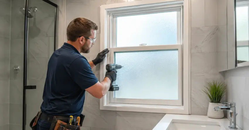 frosted glass installation bathroom window in Park Place, Wasaga Beach