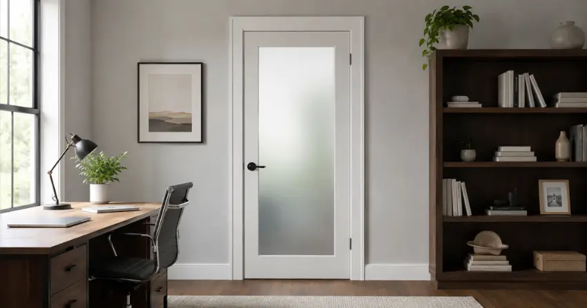 frosted interior door installed in home office in Wasaga Meadows, Wasaga Beach