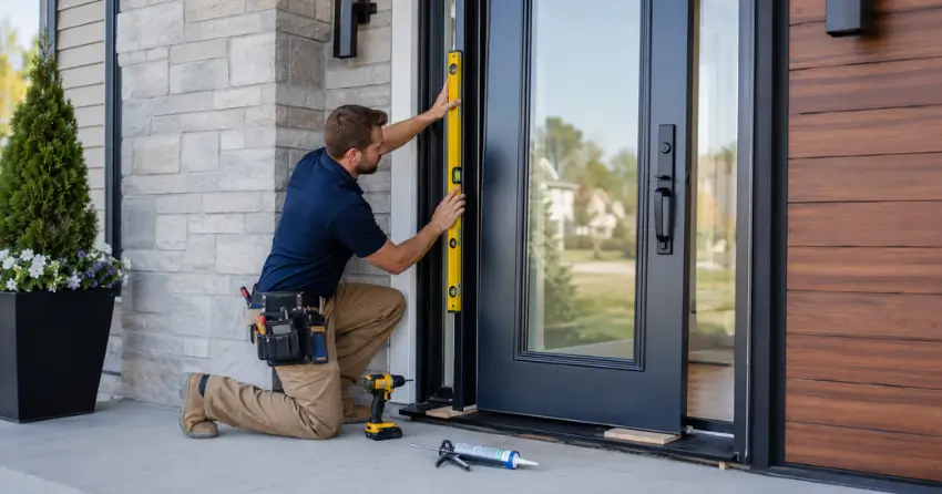 glass outside door installation with energy-efficient double-pane glazing in Wasaga Beach