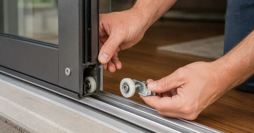 sliding door alignment Wasaga Beach technician adjusting roller track