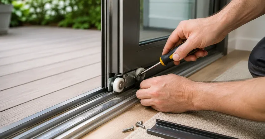sliding door fix Hometown, Wasaga Beach technician diagnosing track issue