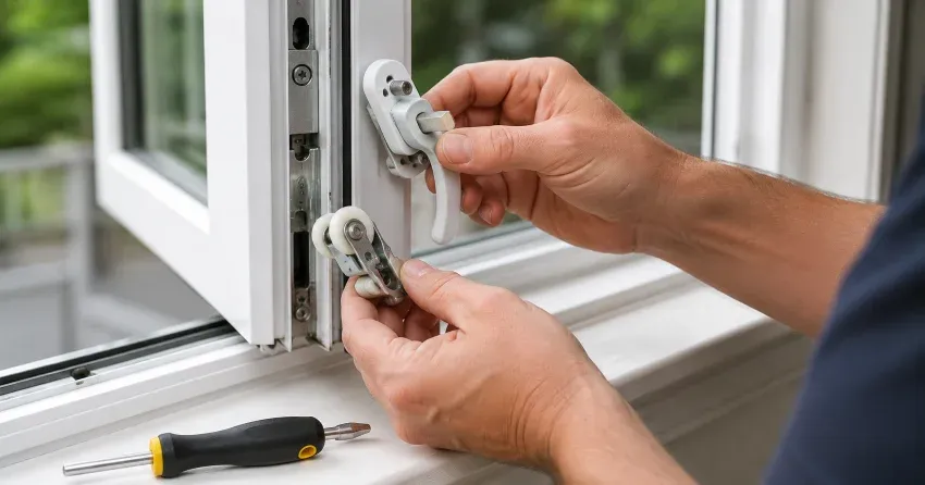 technician performing broken window repair Wasaga Beach on a sliding window