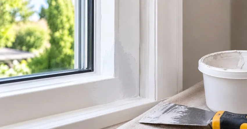technician repairing rotted window frame corner in Wasaga Beach