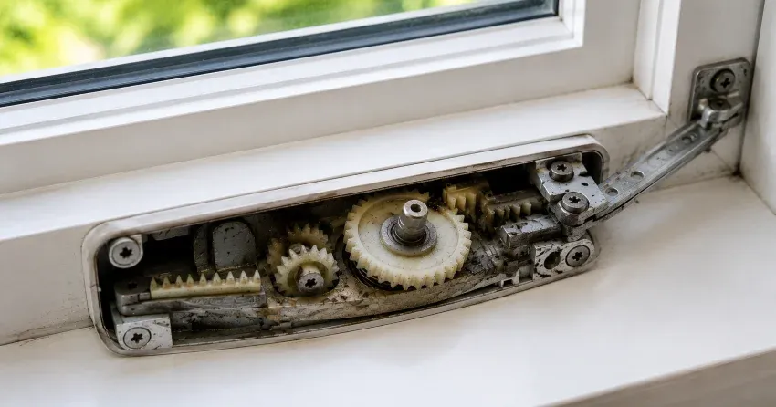 technician replacing casement window crank operator in Wasaga Sands, Wasaga Beach home