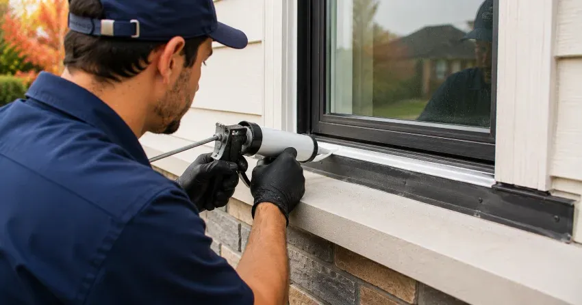 technician inspecting window flashing for leak source in Wasaga Sands, Wasaga Beach